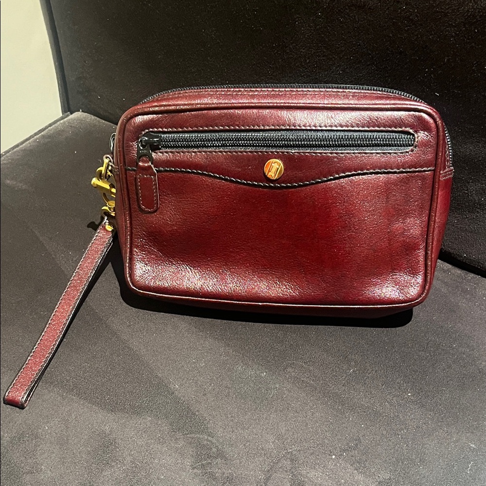 Gold Pfeil burgundy Leather toiletry Bag